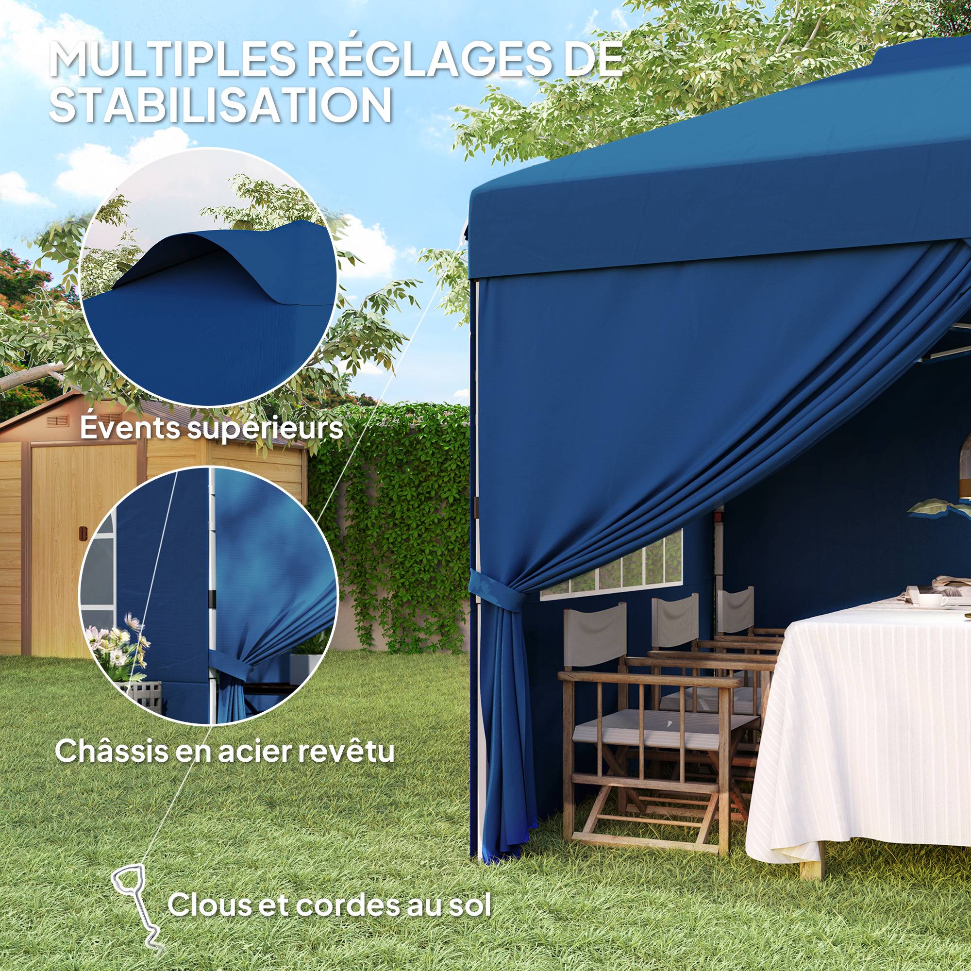 ComfortXL - Tonnelle pliante pop-up tissu Oxford pour jardin camping protection UV30+ 3x3m bleu - ComfortXL Outdoor Living - Image 10