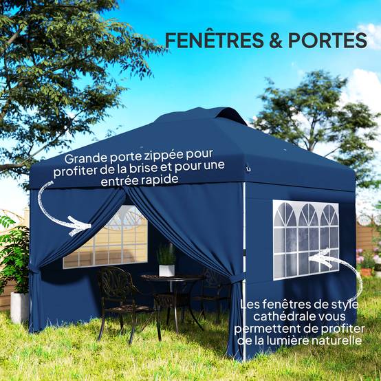 ComfortXL - Tonnelle pliante pop-up tissu Oxford pour jardin camping protection UV30+ 3x3m bleu - ComfortXL Outdoor Living - Image 8