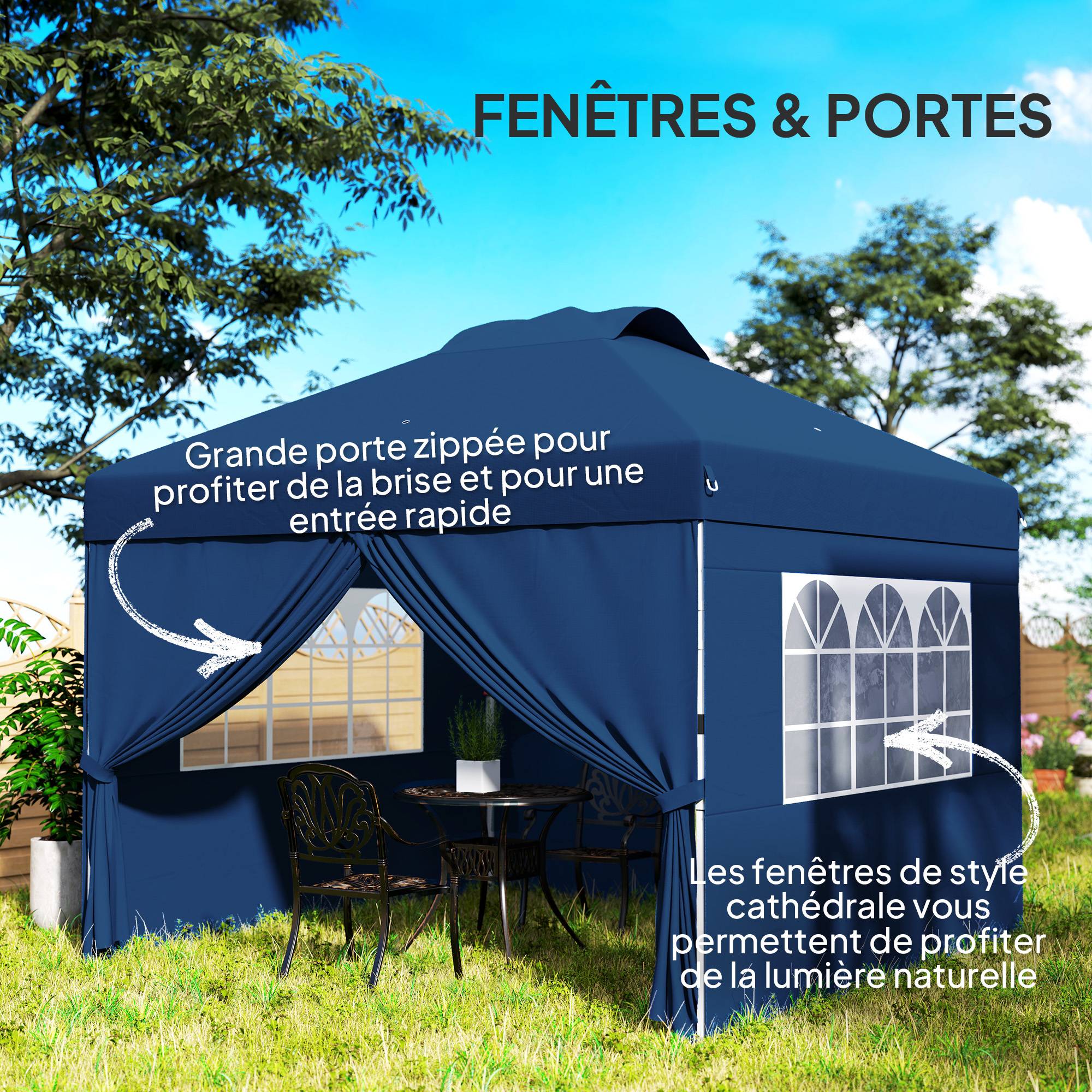 ComfortXL - Tonnelle pliante pop-up tissu Oxford pour jardin camping protection UV30+ 3x3m bleu - ComfortXL Outdoor Living - Image 8