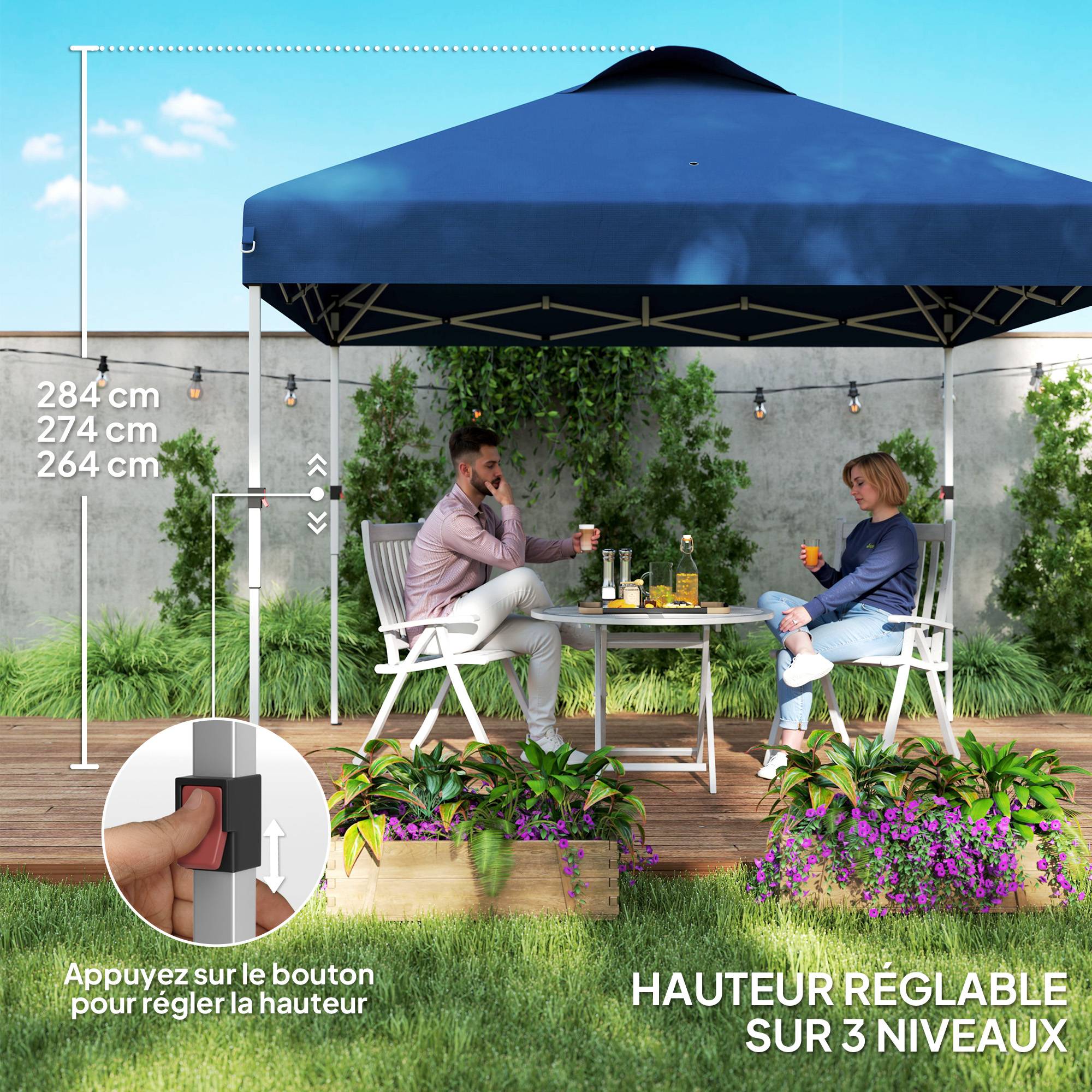 ComfortXL - Tonnelle pliante pop-up tissu Oxford pour jardin camping protection UV30+ 3x3m bleu - ComfortXL Outdoor Living - Image 7