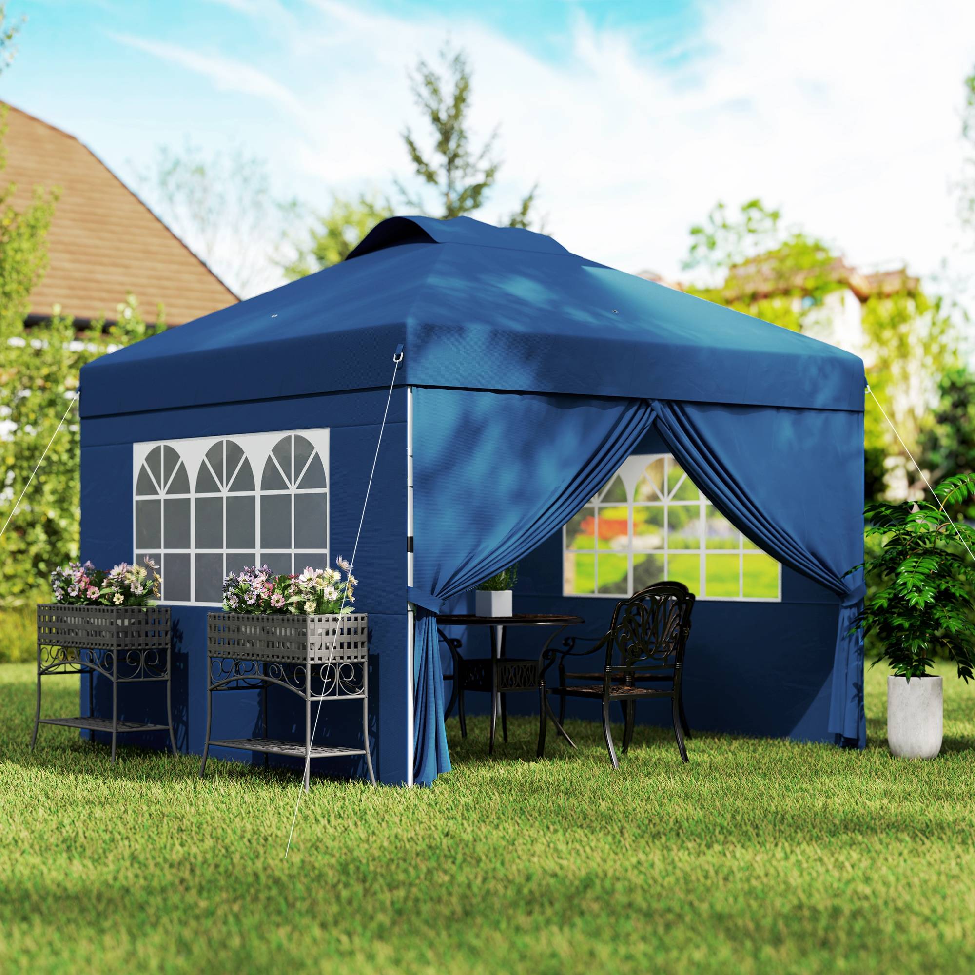 ComfortXL - Tonnelle pliante pop-up tissu Oxford pour jardin camping protection UV30+ 3x3m bleu - ComfortXL Outdoor Living - Image 4