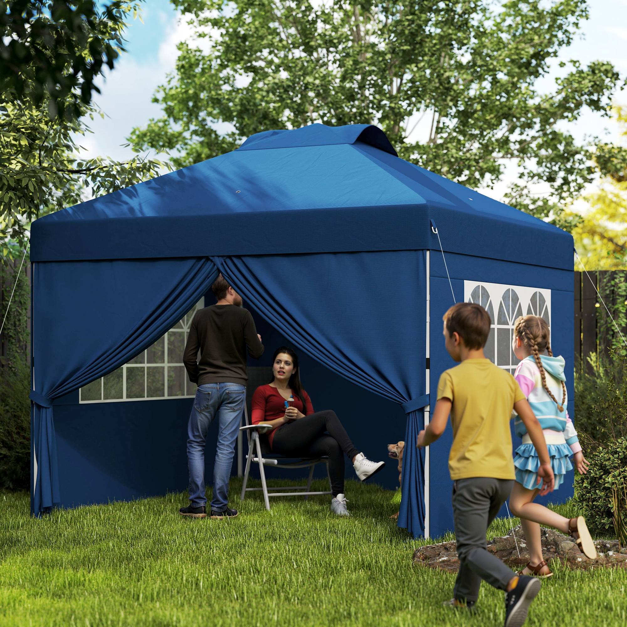 ComfortXL - Tonnelle pliante pop-up tissu Oxford pour jardin camping protection UV30+ 3x3m bleu - ComfortXL Outdoor Living - Image 3
