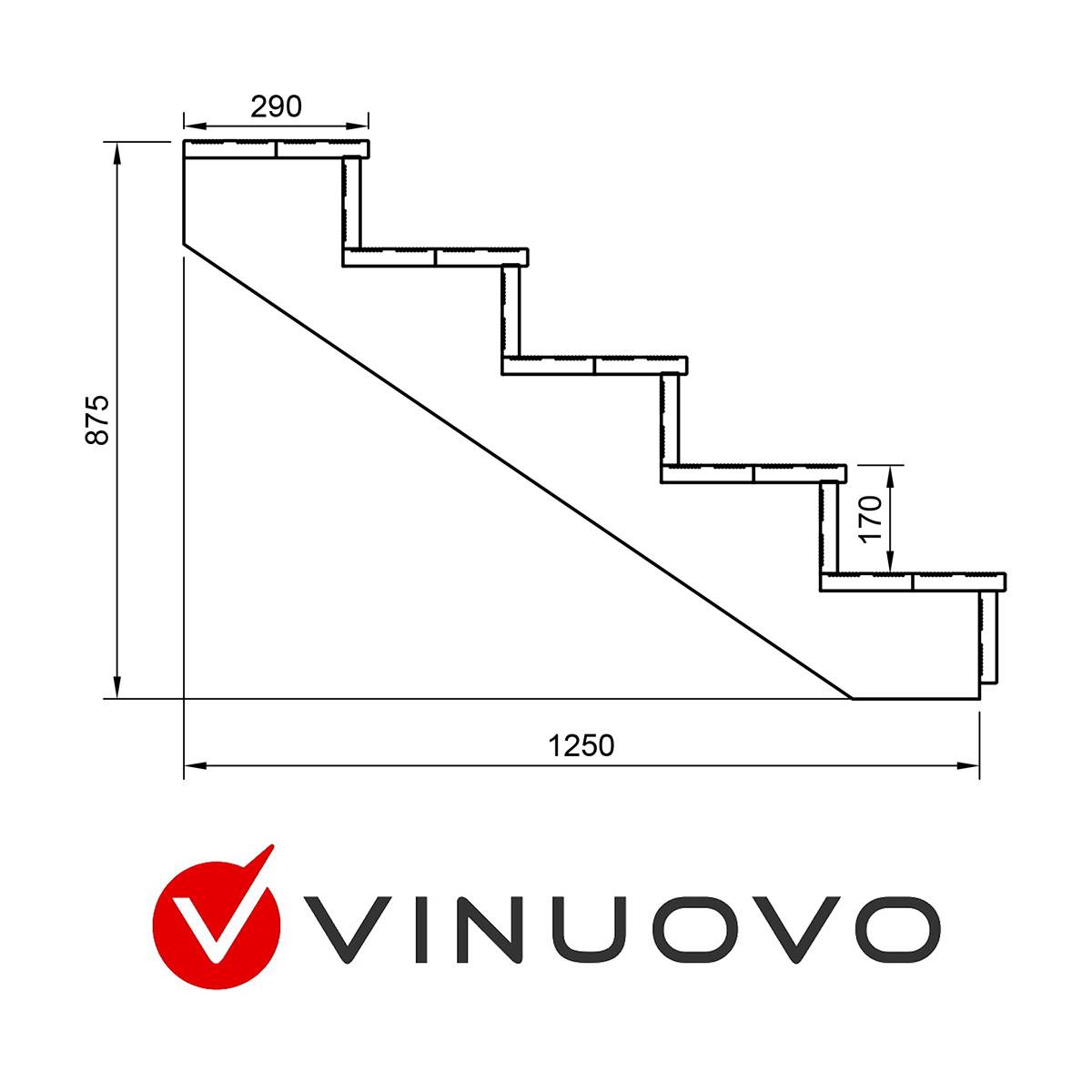 BERLIN Escalier extérieur bois 5 marches H 88cm L-80cm - sans contre marche - Image 3