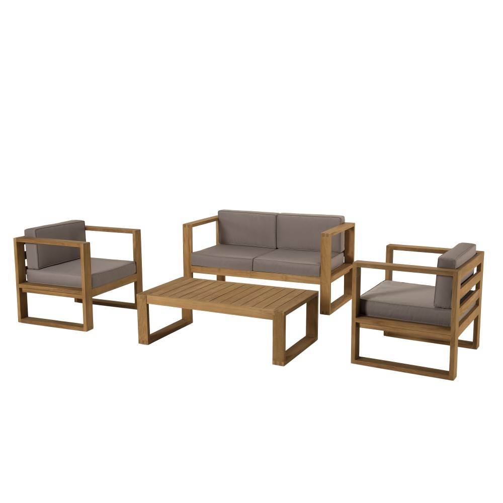 Macabane - KIM - Salon de jardin bois teck canapé 2p. 2 fauteuils et table basse - Imagen 1