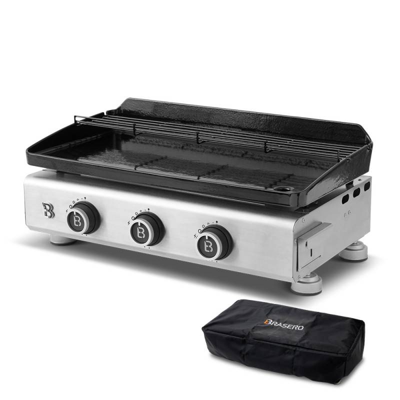 Brasero - Plancha gaz Silvia IIG Evo 3 feux – BRASERO BY FAVEX – Plaque fonte émaillée 6 mm – 7,95 kW – 67 x 34 cm – 8 à 10 convives – Housse - Imagen 1