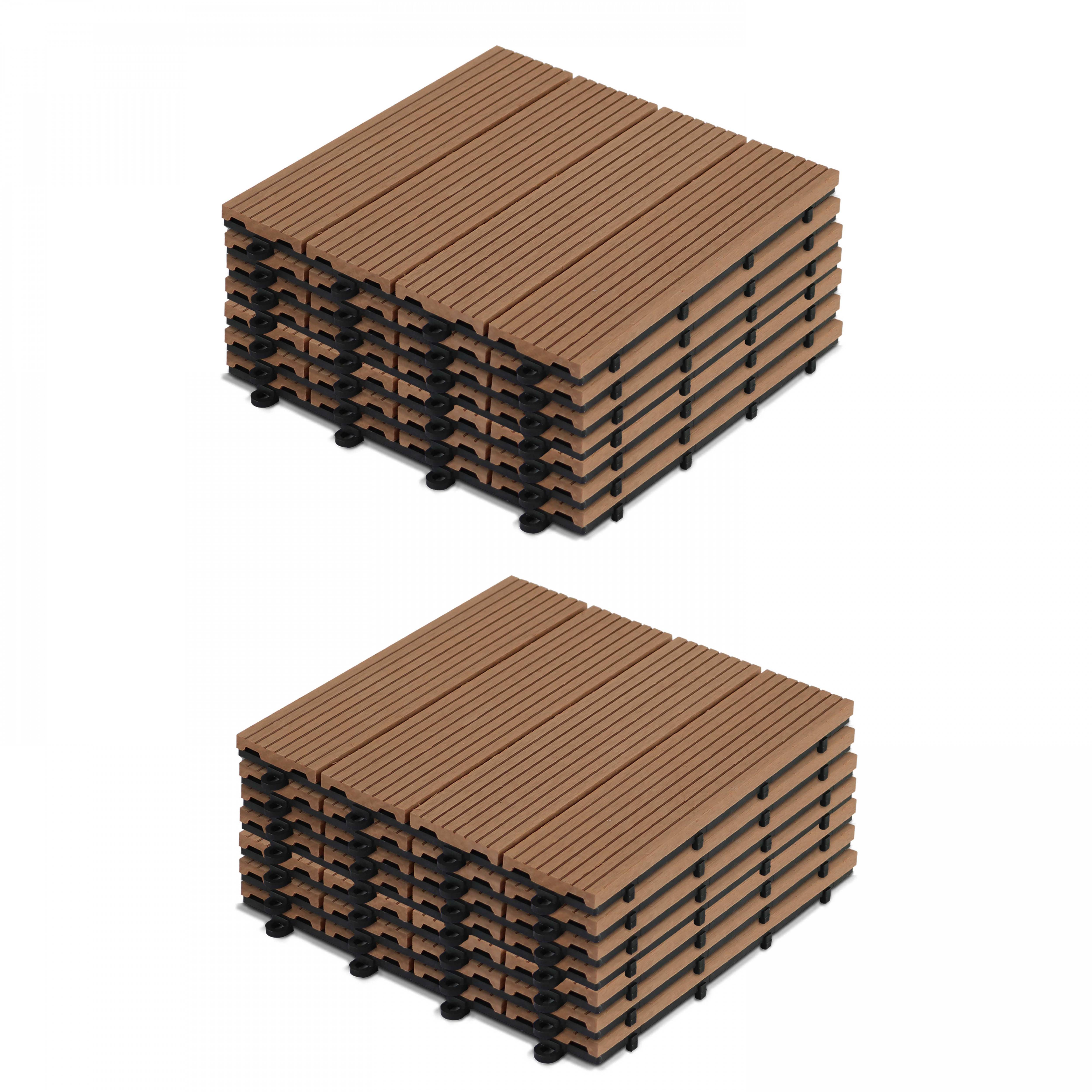 Oviala - Lot de 16 dalles clipsables bois synthétique marron Padang - Oviala - Imagen 1