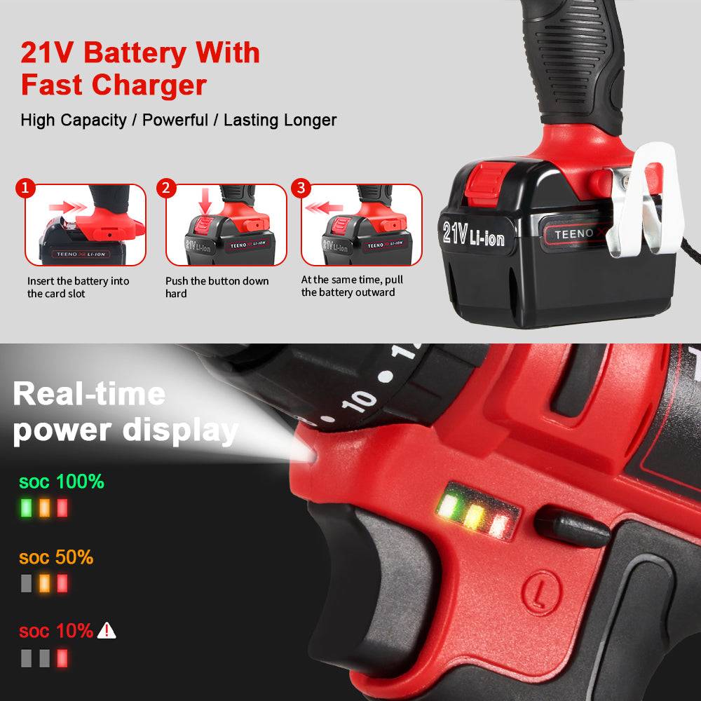 Visseuse Devisseuse Sans Fil Perceuse Visseuse Sans Fil 21V Avec 2 Batteries 2.0Ah - 25 3 Couples, 2 Vitesses, LED 21v Batterie