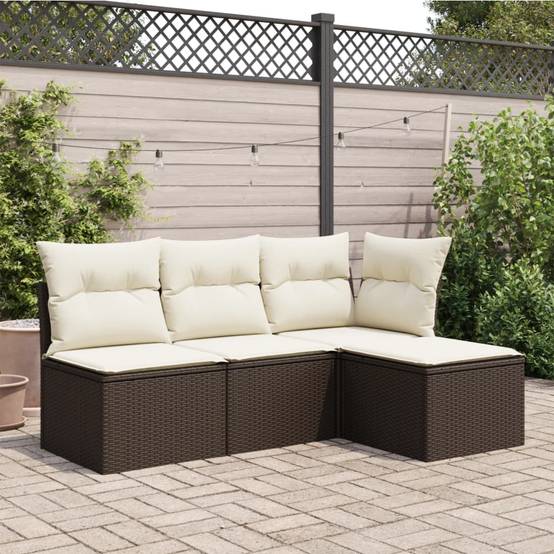 Tabouret de jardin | Repose-pied de jardin | Pouf avec coussin brun 55x55x37 cm résine tressée Maison Chic - Image 3