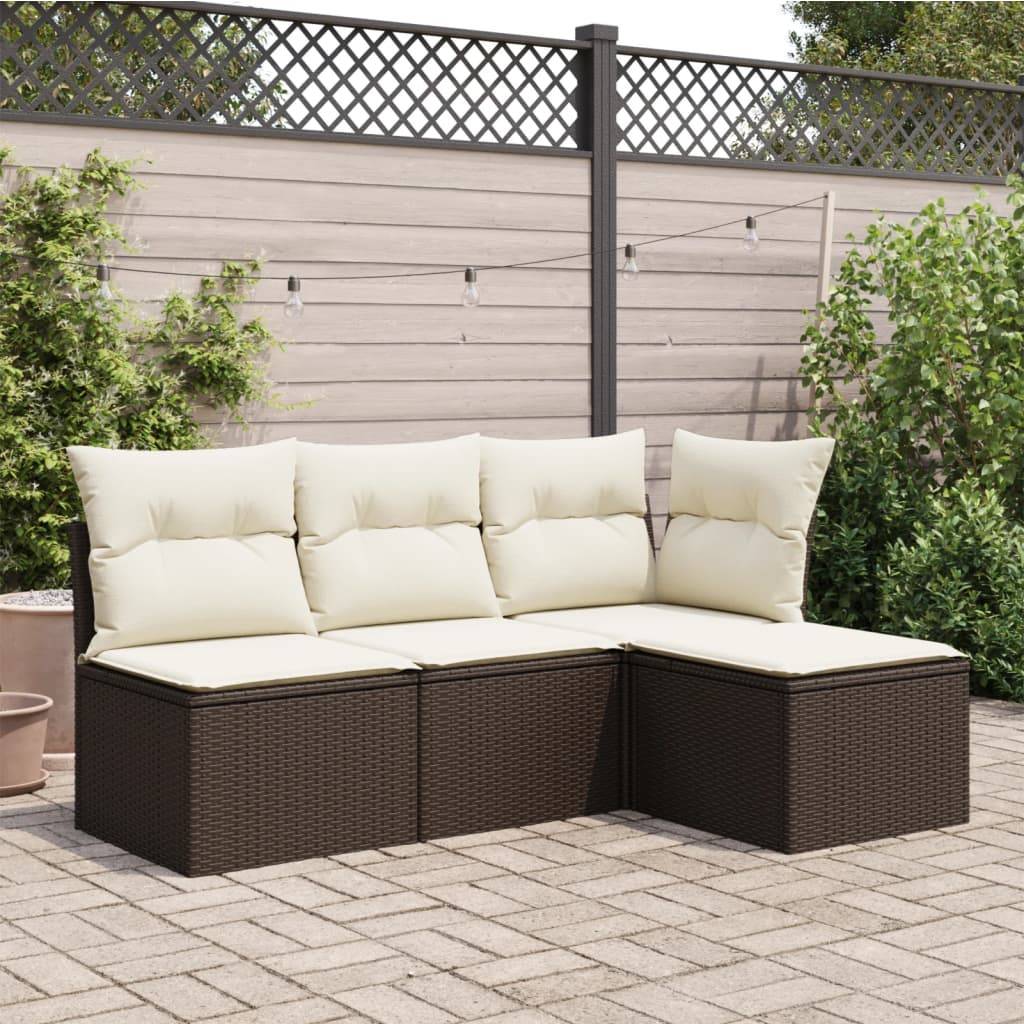 Tabouret de jardin | Repose-pied de jardin | Pouf avec coussin brun 55x55x37 cm résine tressée Maison Chic - Image 3