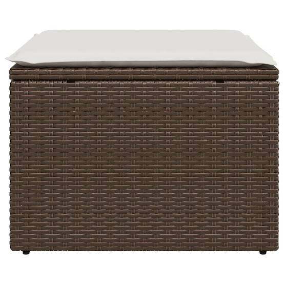 Tabouret de jardin | Repose-pied de jardin | Pouf avec coussin brun 55x55x37 cm résine tressée Maison Chic - Image 4