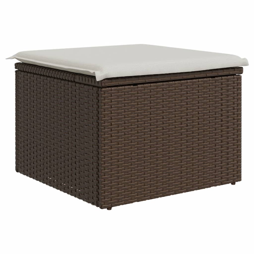 Tabouret de jardin | Repose-pied de jardin | Pouf avec coussin brun 55x55x37 cm résine tressée Maison Chic - Image 6