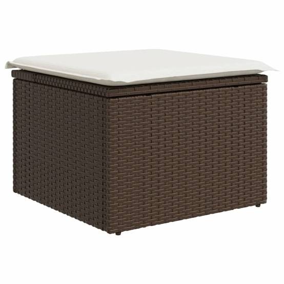 Tabouret de jardin | Repose-pied de jardin | Pouf avec coussin brun 55x55x37 cm résine tressée Maison Chic - Image 1