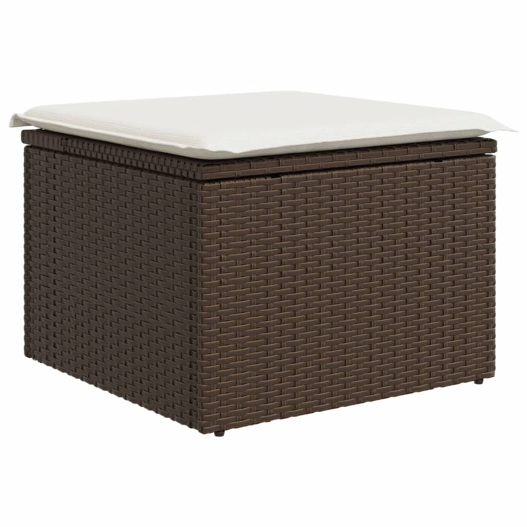 Tabouret de jardin | Repose-pied de jardin | Pouf avec coussin brun 55x55x37 cm résine tressée Maison Chic - Image 1