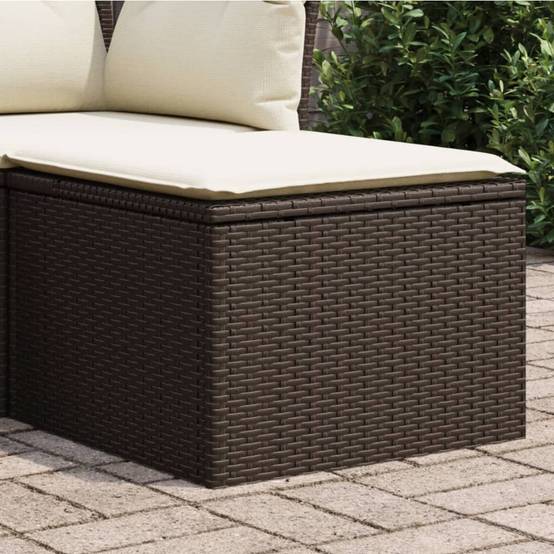 Tabouret de jardin | Repose-pied de jardin | Pouf avec coussin brun 55x55x37 cm résine tressée Maison Chic - Image 2