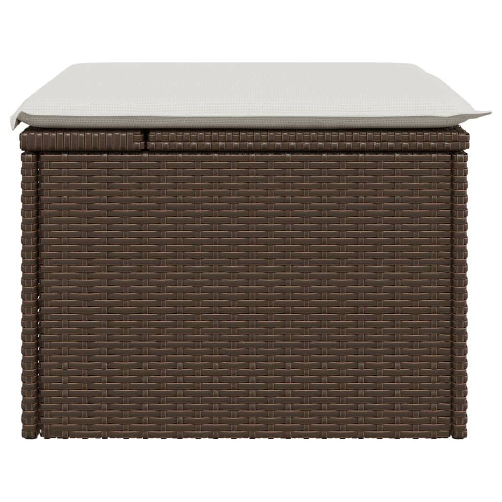 Tabouret de jardin | Repose-pied de jardin | Pouf avec coussin brun 55x55x37 cm résine tressée Maison Chic - Image 5