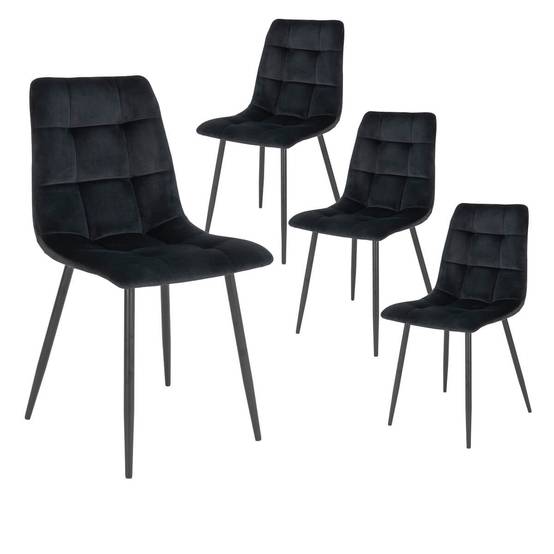 ALTOBUY - Lot de 4 Chaises Velours Noir et Piétement Acier - STRIB - Image 1