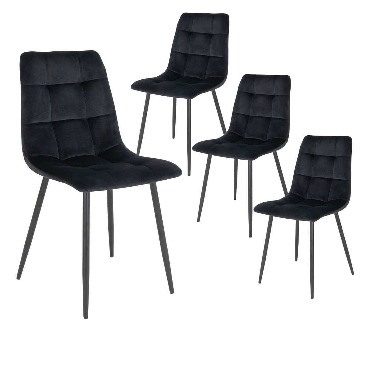 ALTOBUY - Lot de 4 Chaises Velours Noir et Piétement Acier - STRIB - Image 1