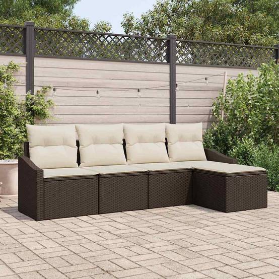 Ensemble Canapé 5 pcs Polyrotin Tressé avec Pouf et Sac Rangement Marron et Crème Cosy Chic – ComfortXL Outdoor Living - Image 1
