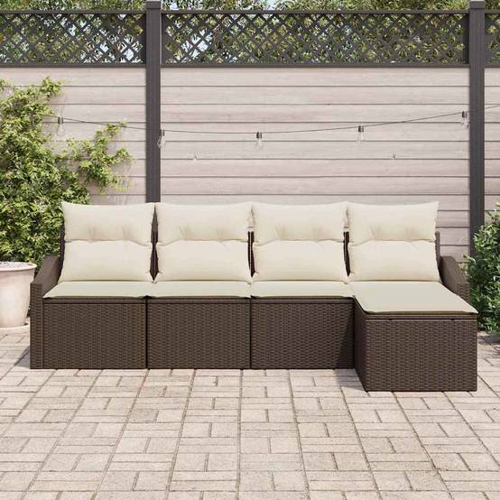 Ensemble Canapé 5 pcs Polyrotin Tressé avec Pouf et Sac Rangement Marron et Crème Cosy Chic – ComfortXL Outdoor Living - Image 3