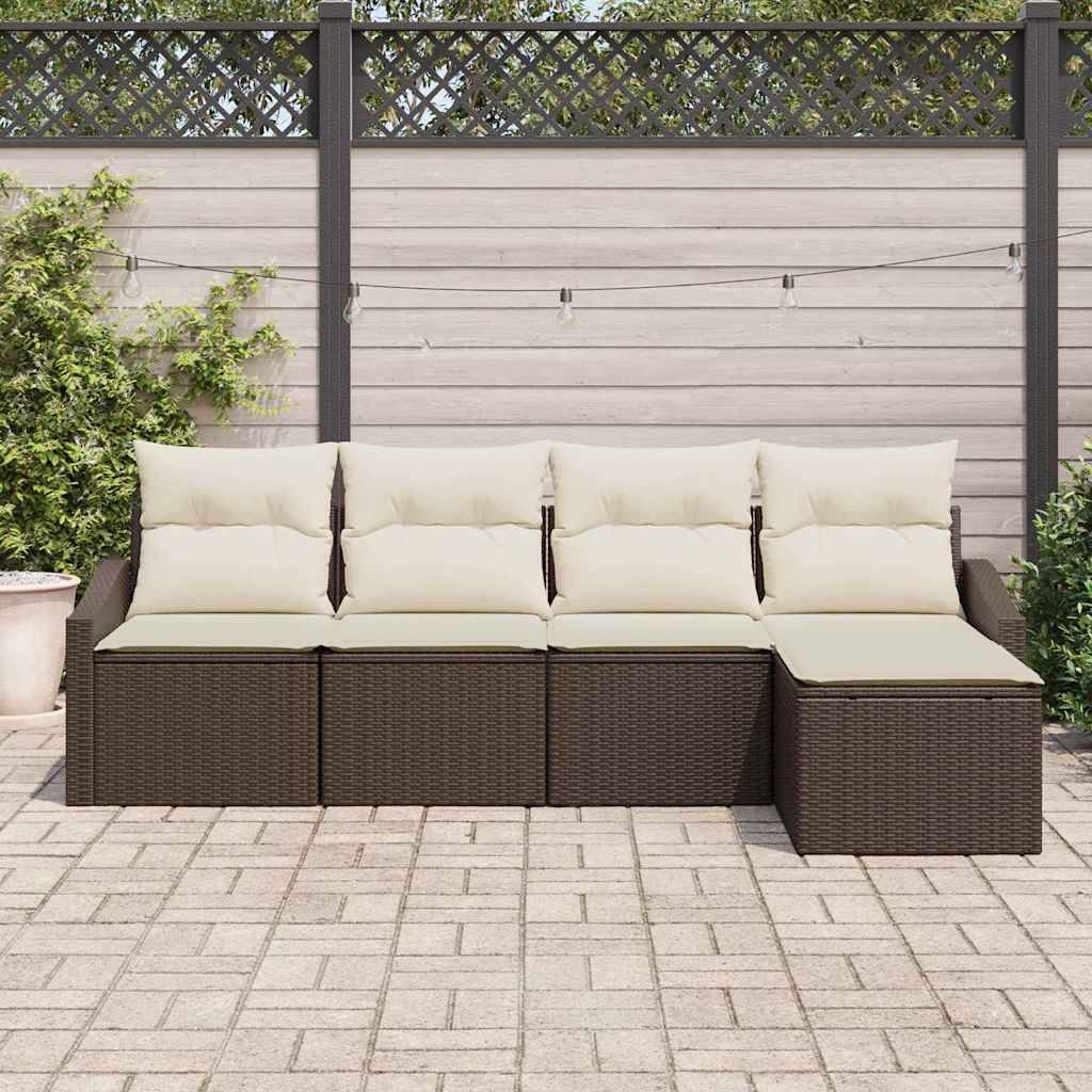Ensemble Canapé 5 pcs Polyrotin Tressé avec Pouf et Sac Rangement Marron et Crème Cosy Chic – ComfortXL Outdoor Living - Image 3