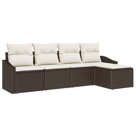 Ensemble Canapé 5 pcs Polyrotin Tressé avec Pouf et Sac Rangement Marron et Crème Cosy Chic – ComfortXL Outdoor Living - Image 2