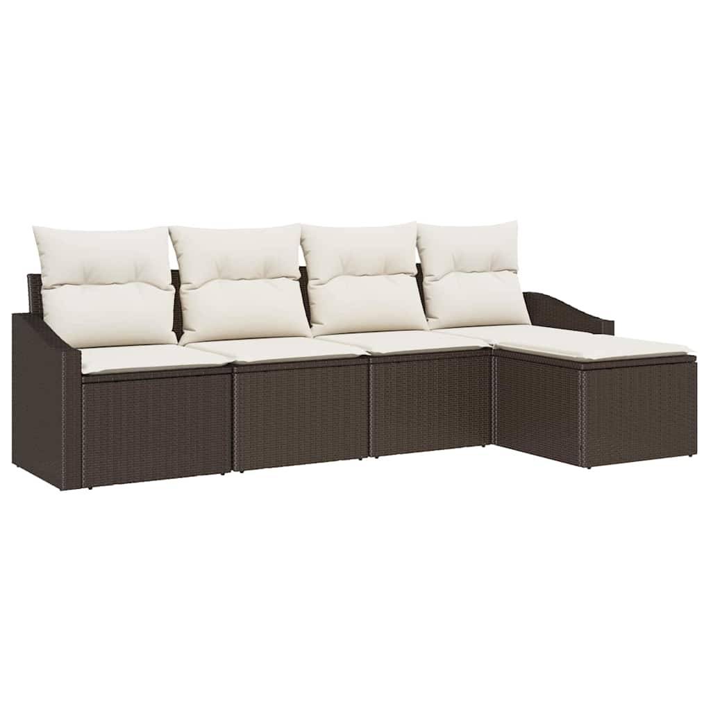 Ensemble Canapé 5 pcs Polyrotin Tressé avec Pouf et Sac Rangement Marron et Crème Cosy Chic – ComfortXL Outdoor Living - Image 2