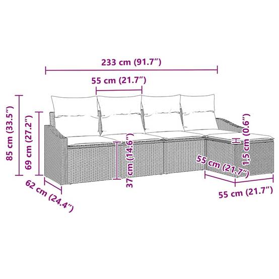 Ensemble Canapé 5 pcs Polyrotin Tressé avec Pouf et Sac Rangement Marron et Crème Cosy Chic – ComfortXL Outdoor Living - Image 5