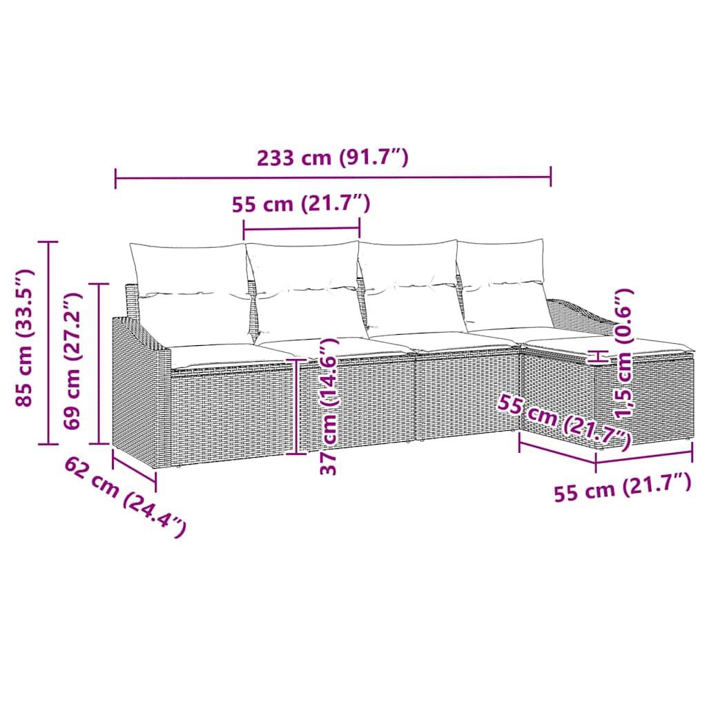 Ensemble Canapé 5 pcs Polyrotin Tressé avec Pouf et Sac Rangement Marron et Crème Cosy Chic – ComfortXL Outdoor Living - Image 5
