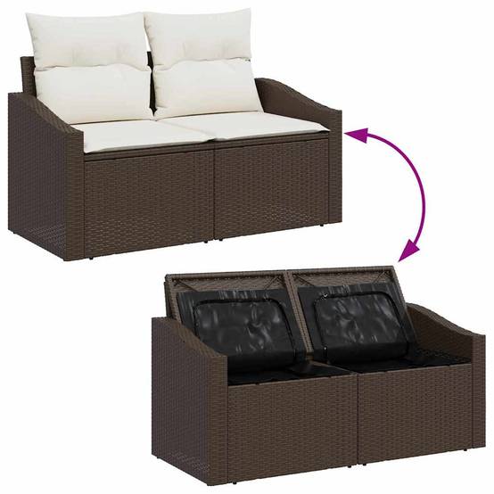 Ensemble Canapé 5 pcs Polyrotin Tressé avec Pouf et Sac Rangement Marron et Crème Cosy Chic – ComfortXL Outdoor Living - Image 9