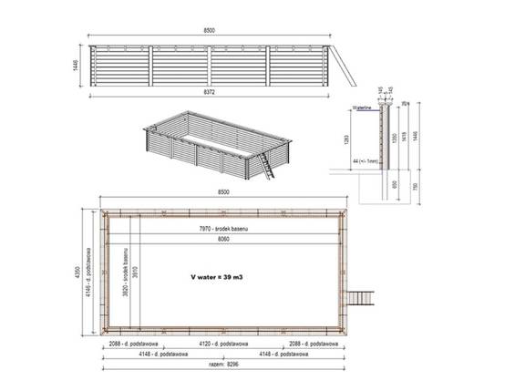Altanka - Piscine hors sol en bois AQUA 8.5 x 4.35 - H.1.45 m, bleu pâle, fixations à visser - BAS7309OSPL - ALTANKA - Image 4