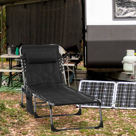 Sans Marque - Chaise longue jardin pliable, appui‑tête poche latérale, dossier 5 positions, résistante aux intempéries, charge 130 kg, jardin plage piscine, noir - Image 3