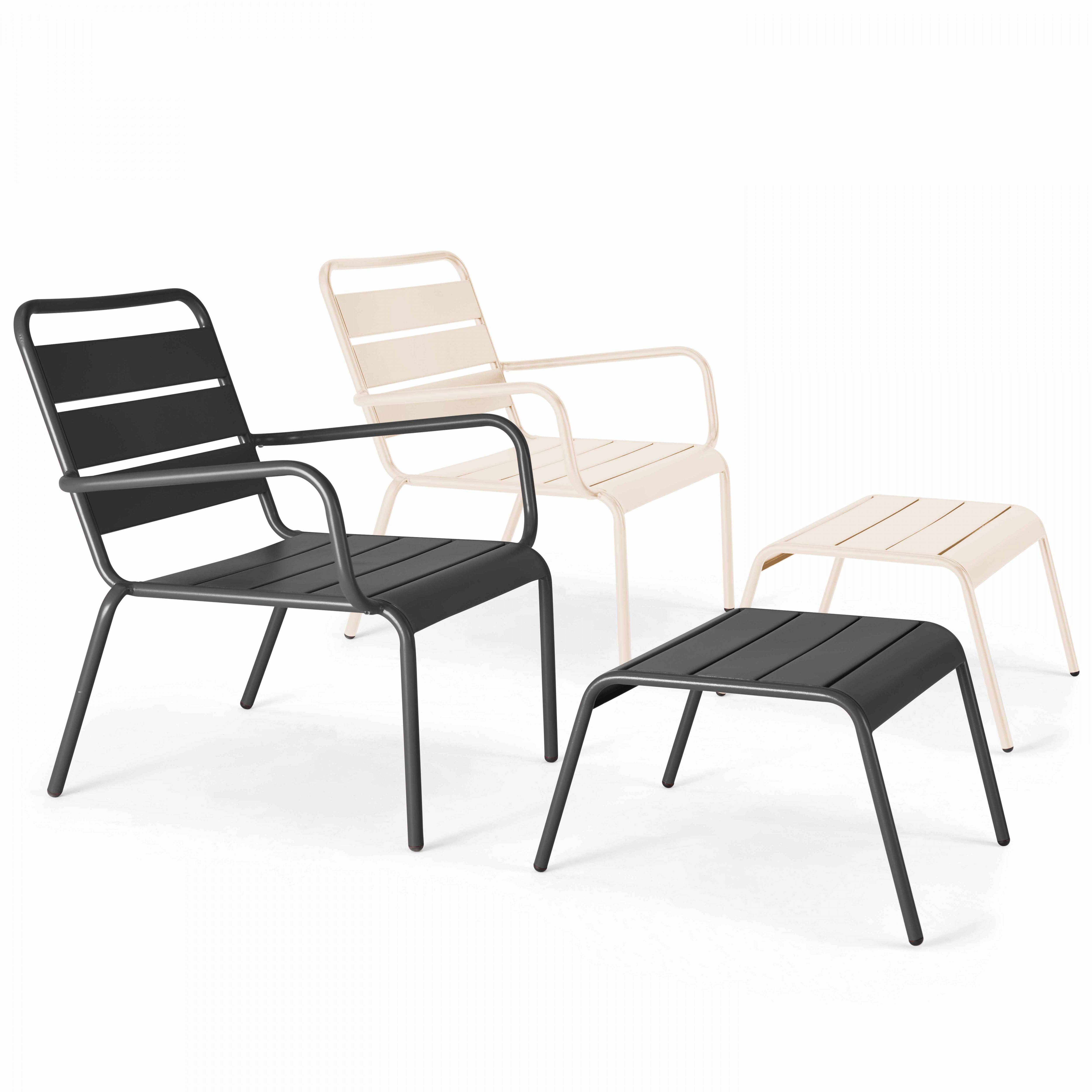 Oviala - Lot 2 fauteuils relax avec repose-pieds métal gris et ivoire Palavas - Oviala - Imagen 1