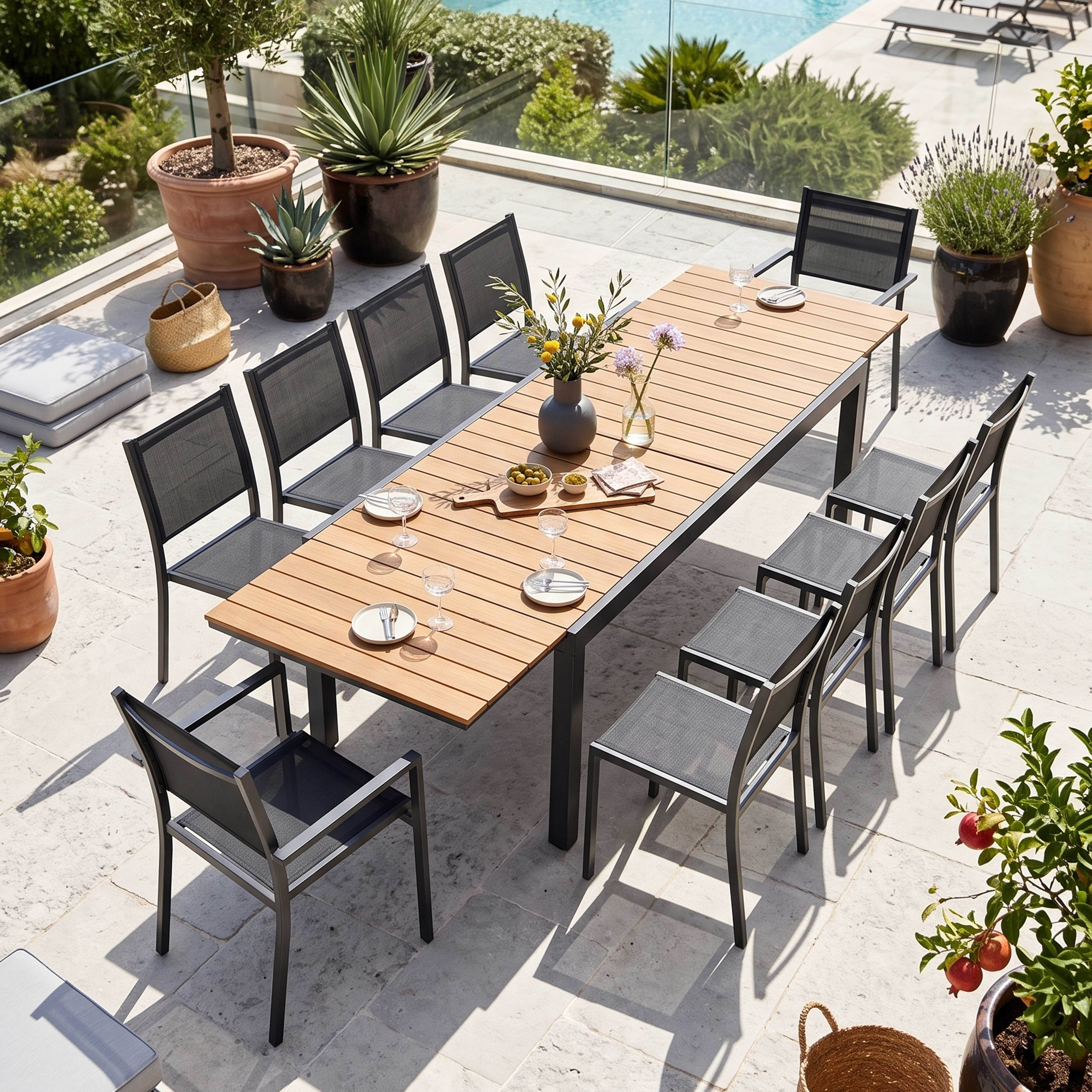 Oviala - Salon de jardin 10 places, 8 chaises et 2 fauteuils en aluminium Nimes - Oviala - Imagen 2