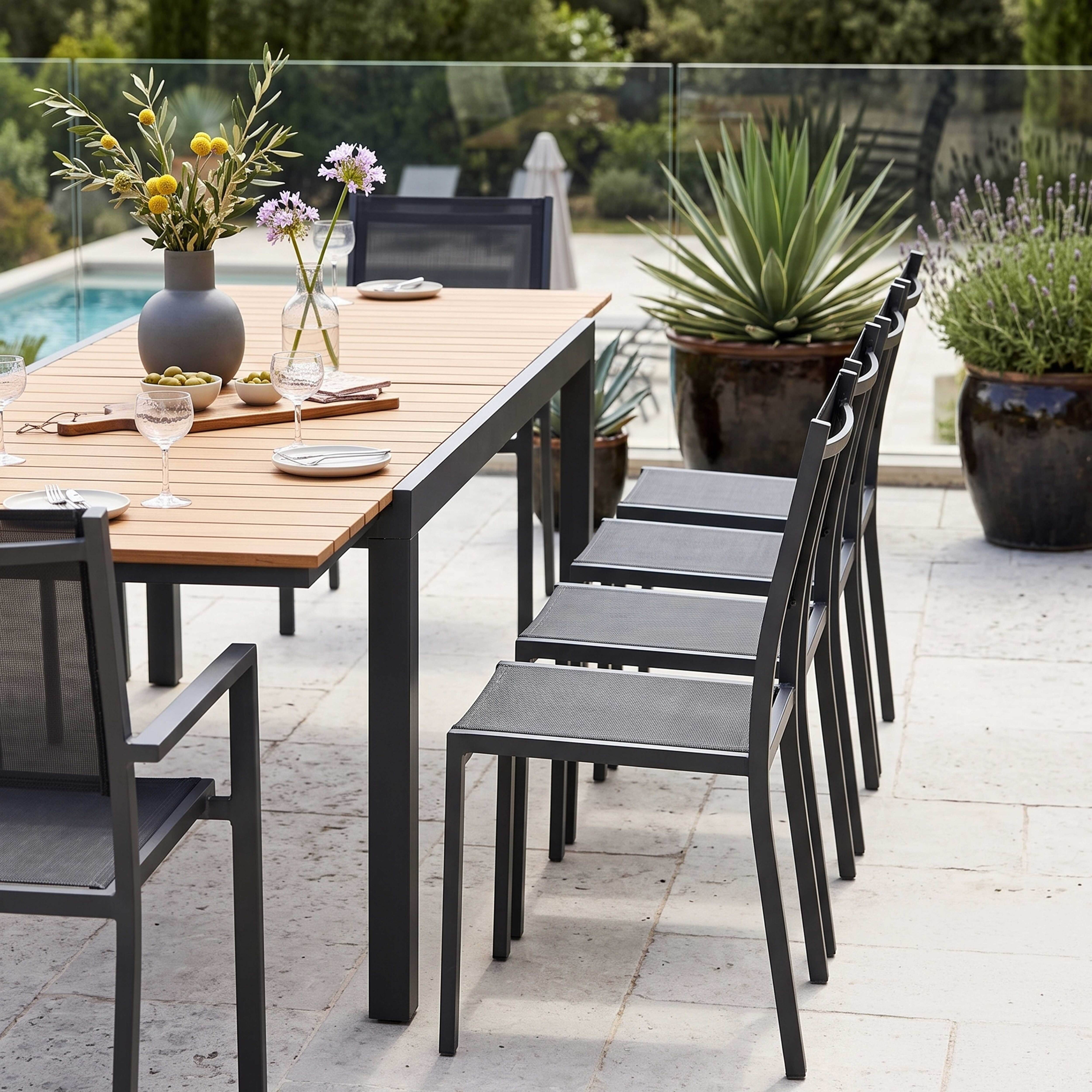 Oviala - Salon de jardin 10 places, 8 chaises et 2 fauteuils en aluminium Nimes - Oviala - Imagen 3