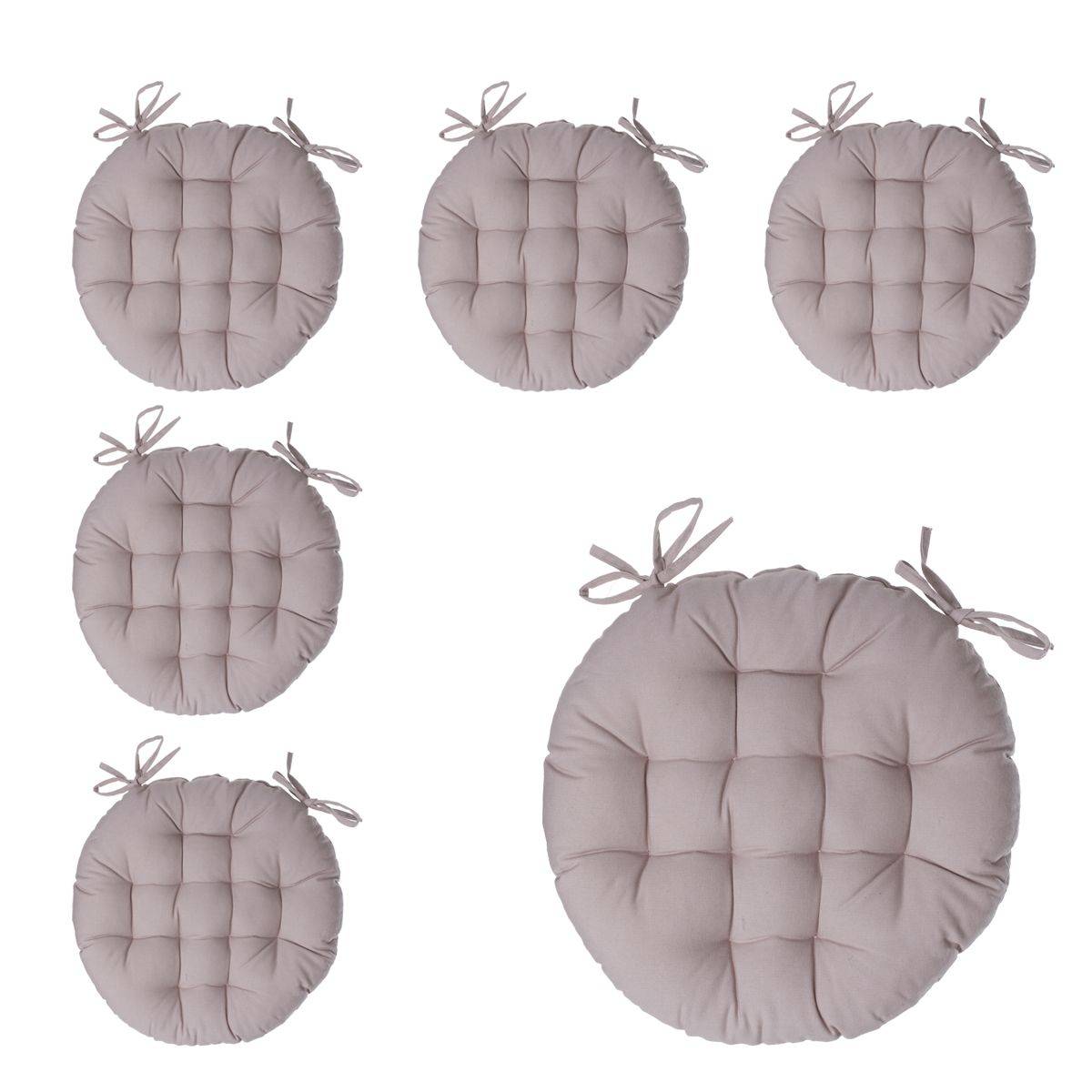 Lot de 6 Galettes de chaise en Coton Beige D 38 cm - Imagen 1