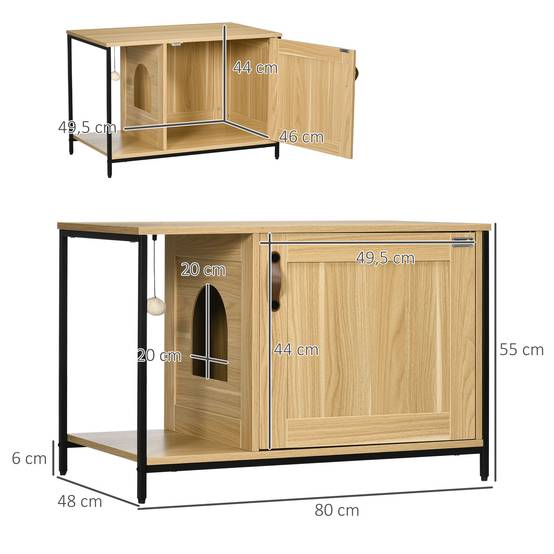 Maison de toilette pour chat bois et acier noir et bois clair 80 x 48 x 55 cm - PANGIVO - Image 5