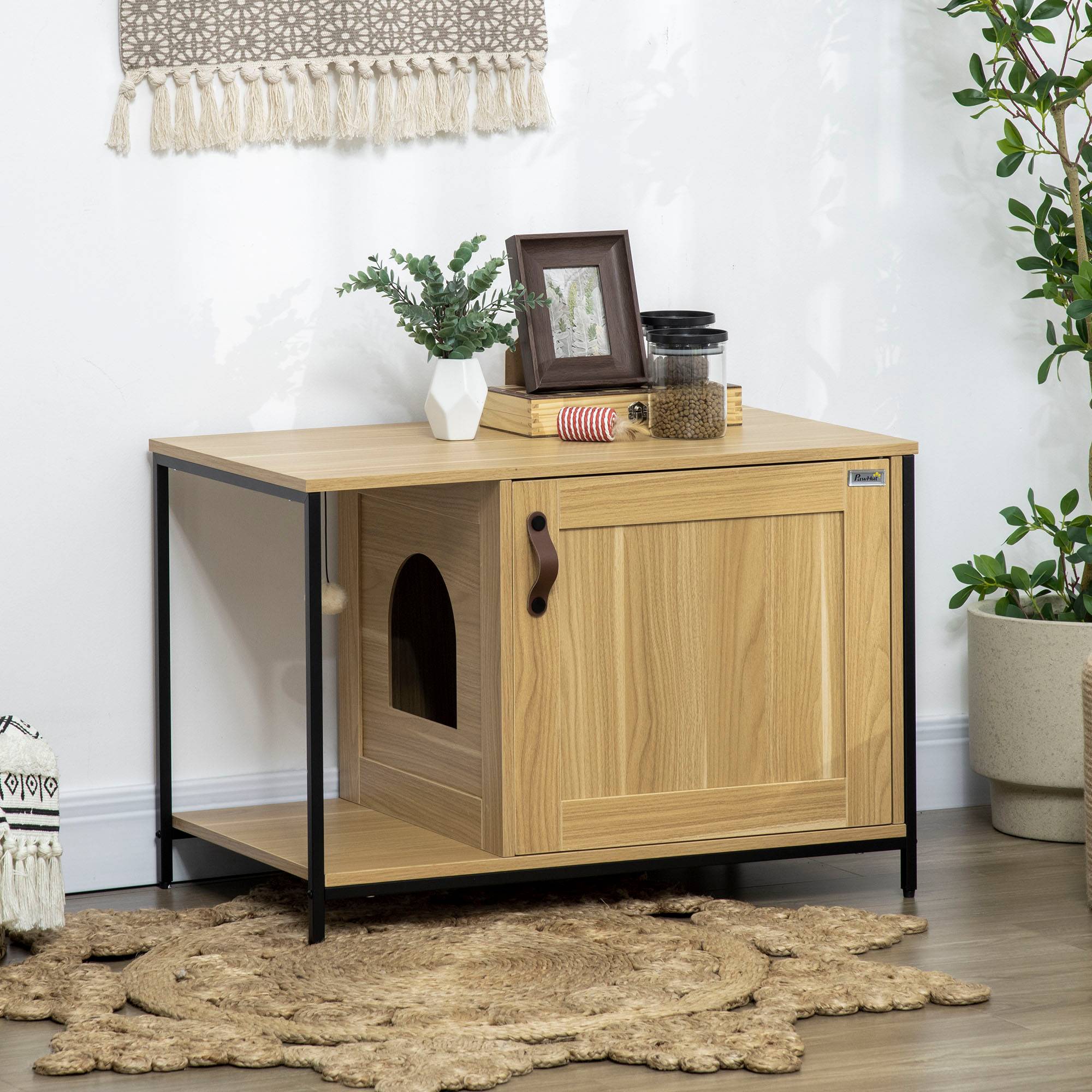 Maison de toilette pour chat bois et acier noir et bois clair 80 x 48 x — free download