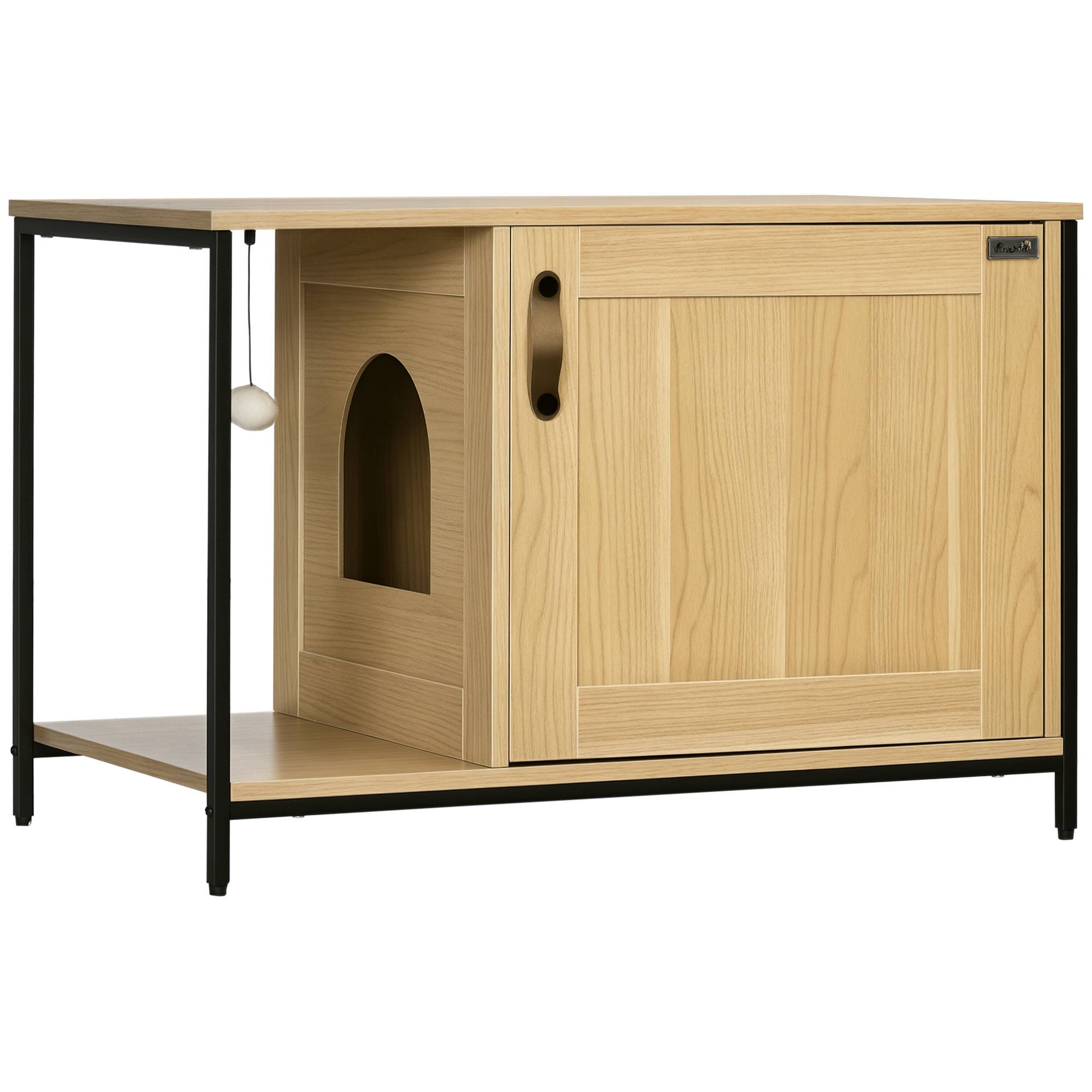 Maison de toilette pour chat bois et acier noir et bois clair 80 x 48 x 55 cm - PANGIVO - Image 1