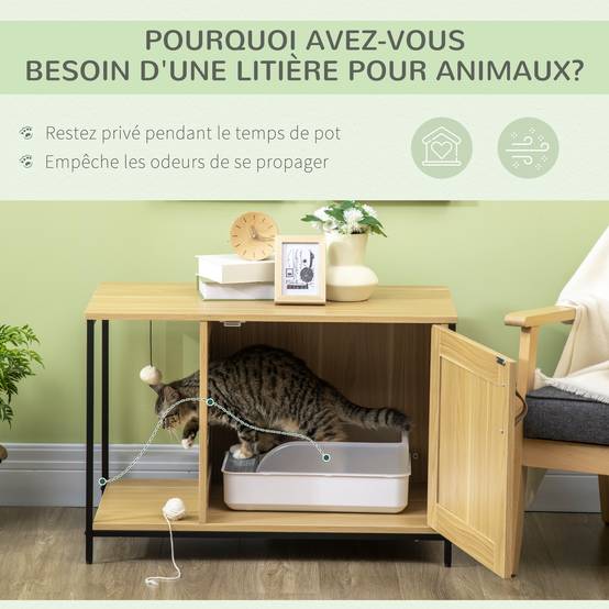 Maison de toilette pour chat bois et acier noir et bois clair 80 x 48 x 55 cm - PANGIVO - Image 9