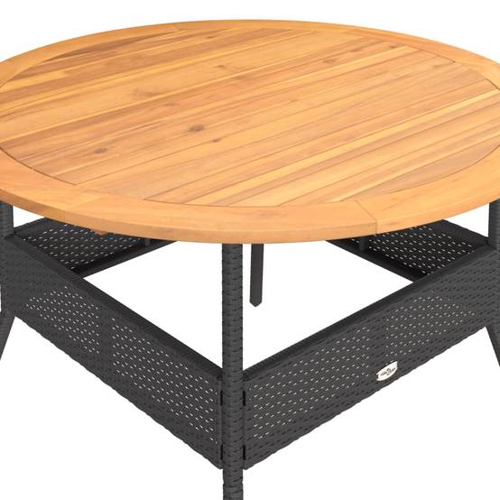 Table de Jardin Ronde 110cm Noire pour 4 à 5 Personnes, Résine Tressée et Plateau Bois d'Acacia – ComfortXL Outdoor Living - Image 8