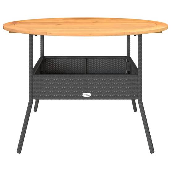 Table de Jardin Ronde 110cm Noire pour 4 à 5 Personnes, Résine Tressée et Plateau Bois d'Acacia – ComfortXL Outdoor Living - Image 5