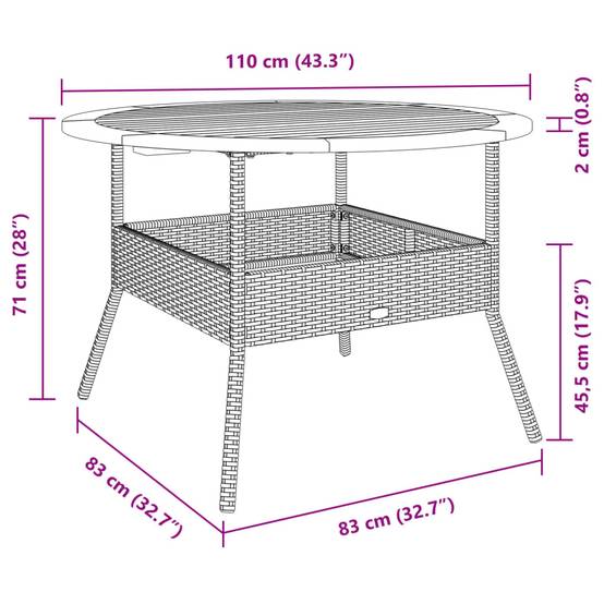 Table de Jardin Ronde 110cm Noire pour 4 à 5 Personnes, Résine Tressée et Plateau Bois d'Acacia – ComfortXL Outdoor Living - Image 10