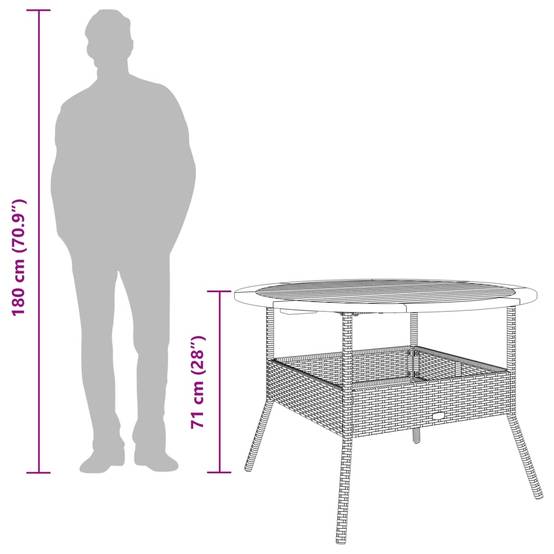 Table de Jardin Ronde 110cm Noire pour 4 à 5 Personnes, Résine Tressée et Plateau Bois d'Acacia – ComfortXL Outdoor Living - Image 7