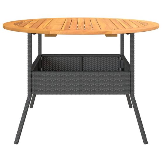 Table de Jardin Ronde 110cm Noire pour 4 à 5 Personnes, Résine Tressée et Plateau Bois d'Acacia – ComfortXL Outdoor Living - Image 6