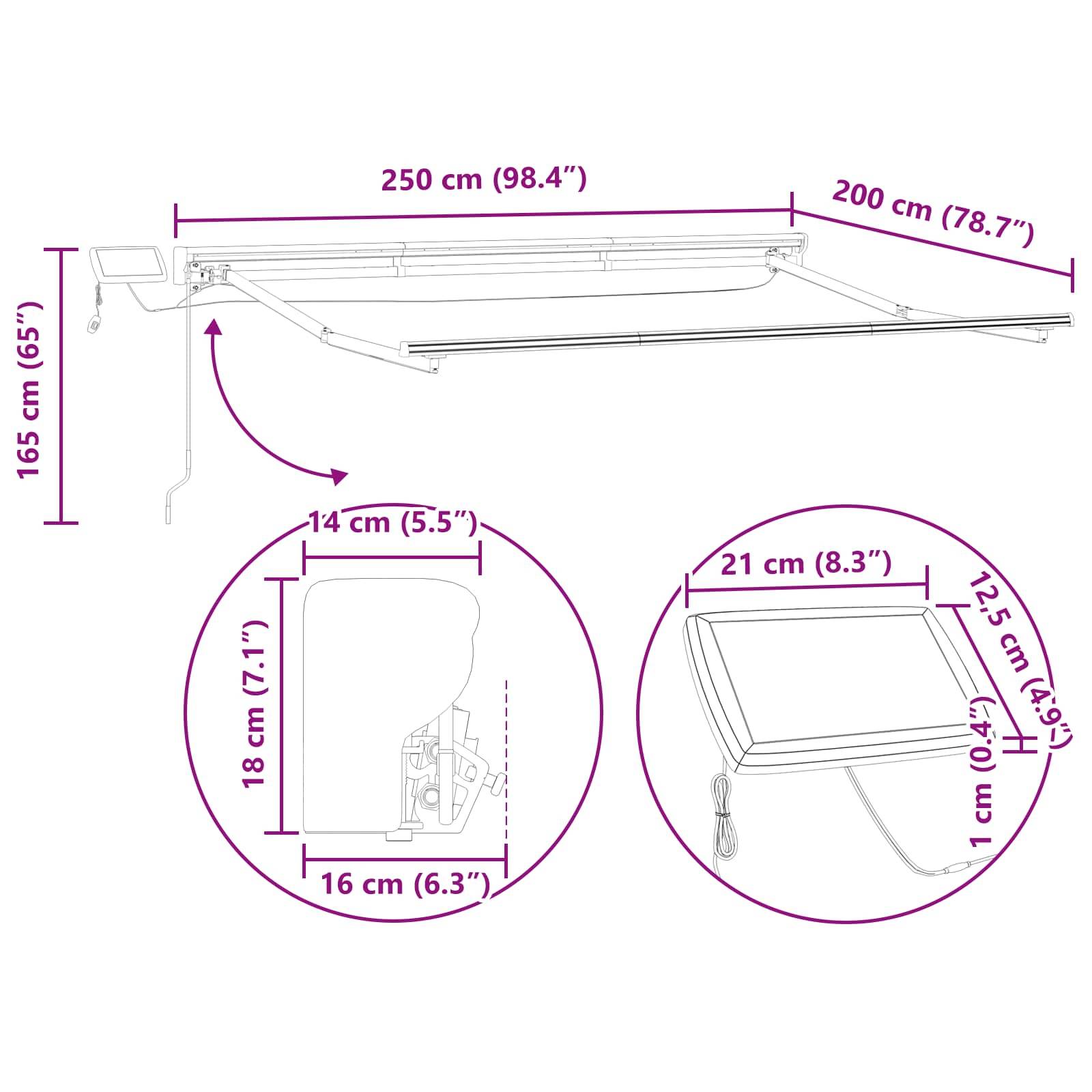 Vidaxl - Cadre de store manuel avec LEDs Vert, Jaune, Blanc 2,5 x 2 m vidaXL 3420513 - Image 3