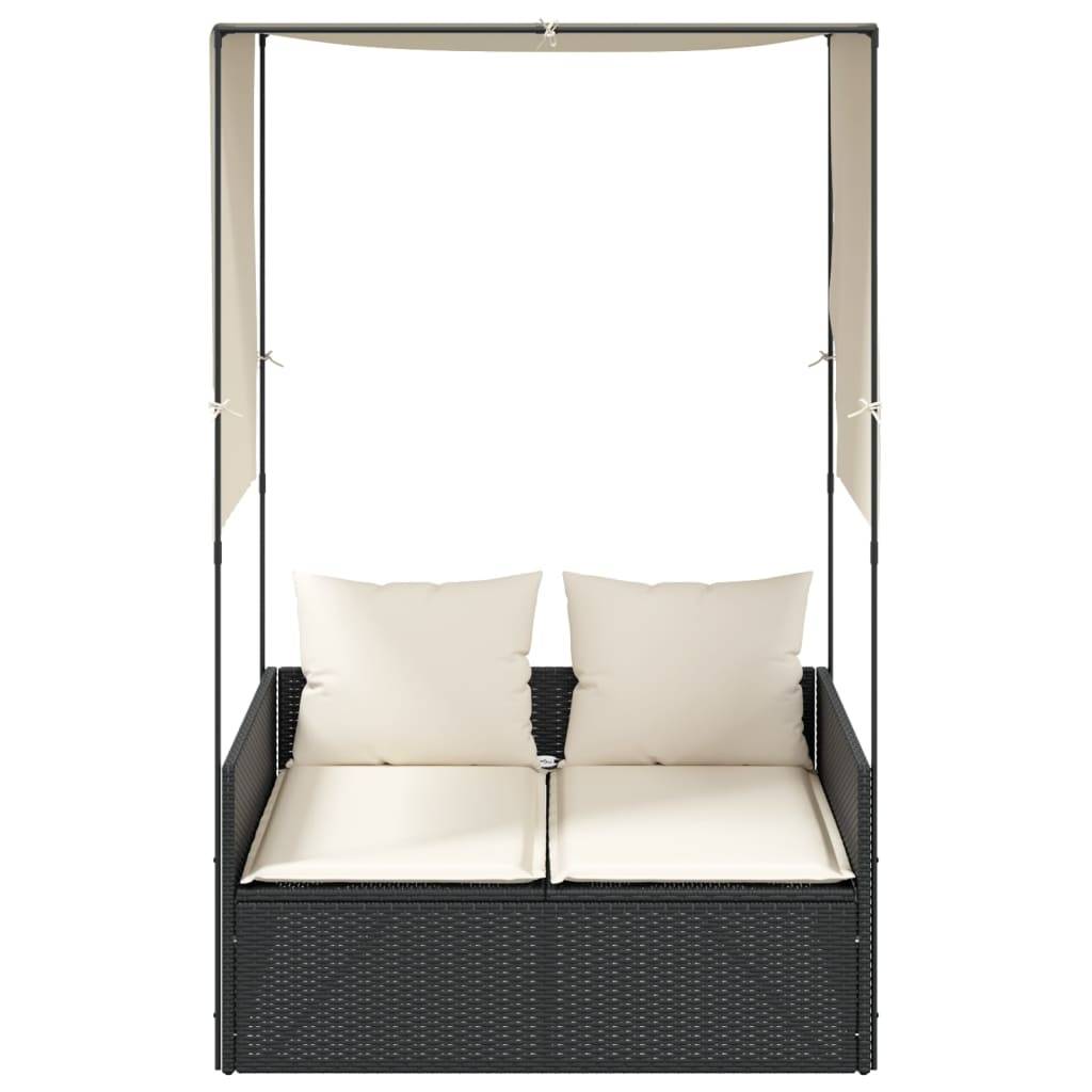 Vidaxl - Chaise longue double avec toit et rideaux noir résine tressée vidaXL 4002755 - Image 8