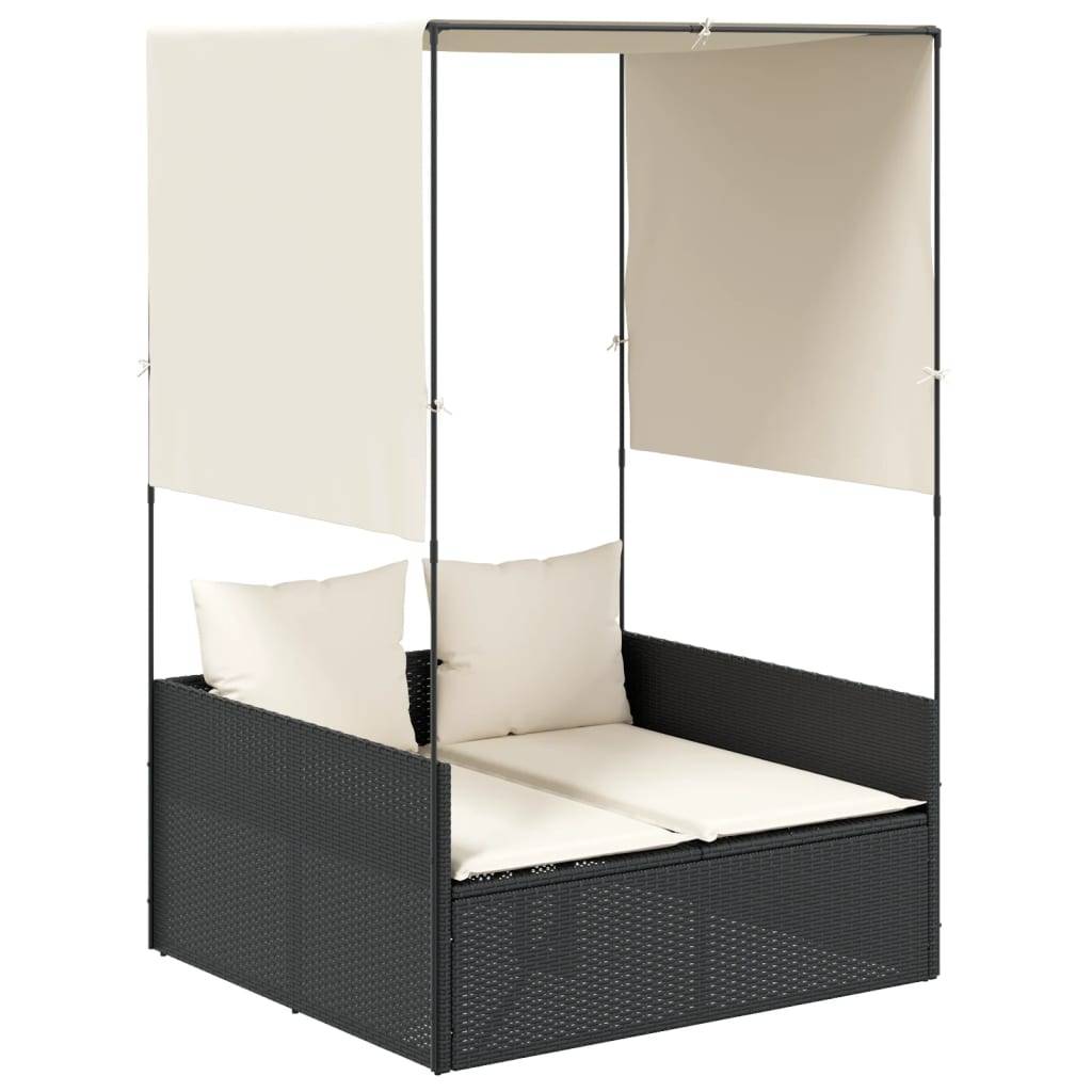 Vidaxl - Chaise longue double avec toit et rideaux noir résine tressée vidaXL 4002755 - Image 2