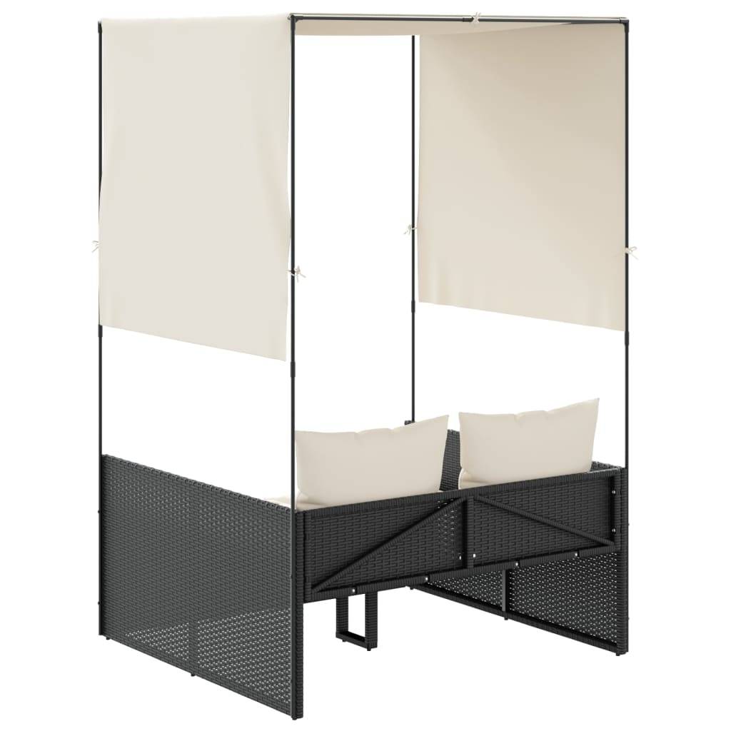 Vidaxl - Chaise longue double avec toit et rideaux noir résine tressée vidaXL 4002755 - Image 6