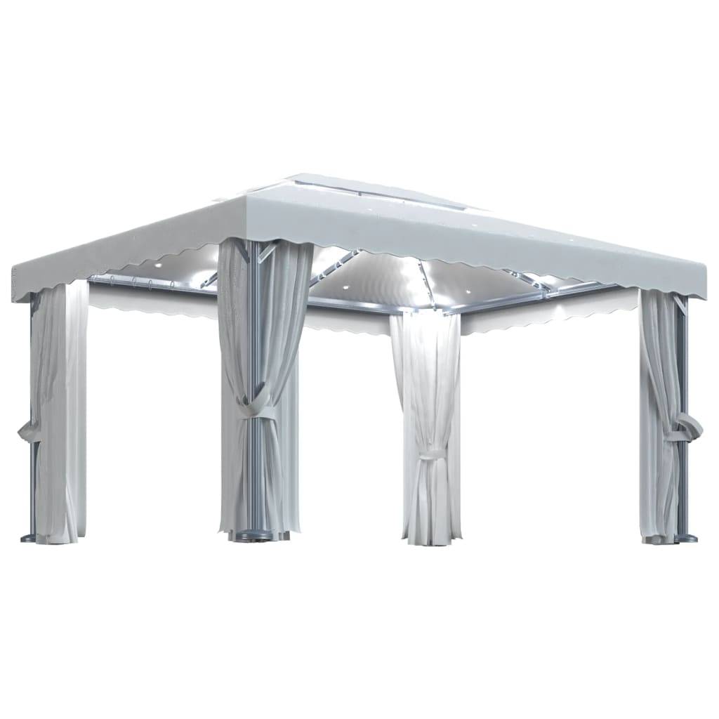 Tonnelle de Jardin Aluminium avec Rideaux Moustiquaires et Éclairage Solaire Crème 4x3 m – ComfortXL Outdoor Living - Image 2