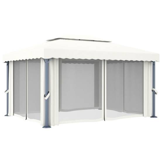Tonnelle de Jardin Aluminium avec Rideaux Moustiquaires et Éclairage Solaire Crème 4x3 m – ComfortXL Outdoor Living - Image 6
